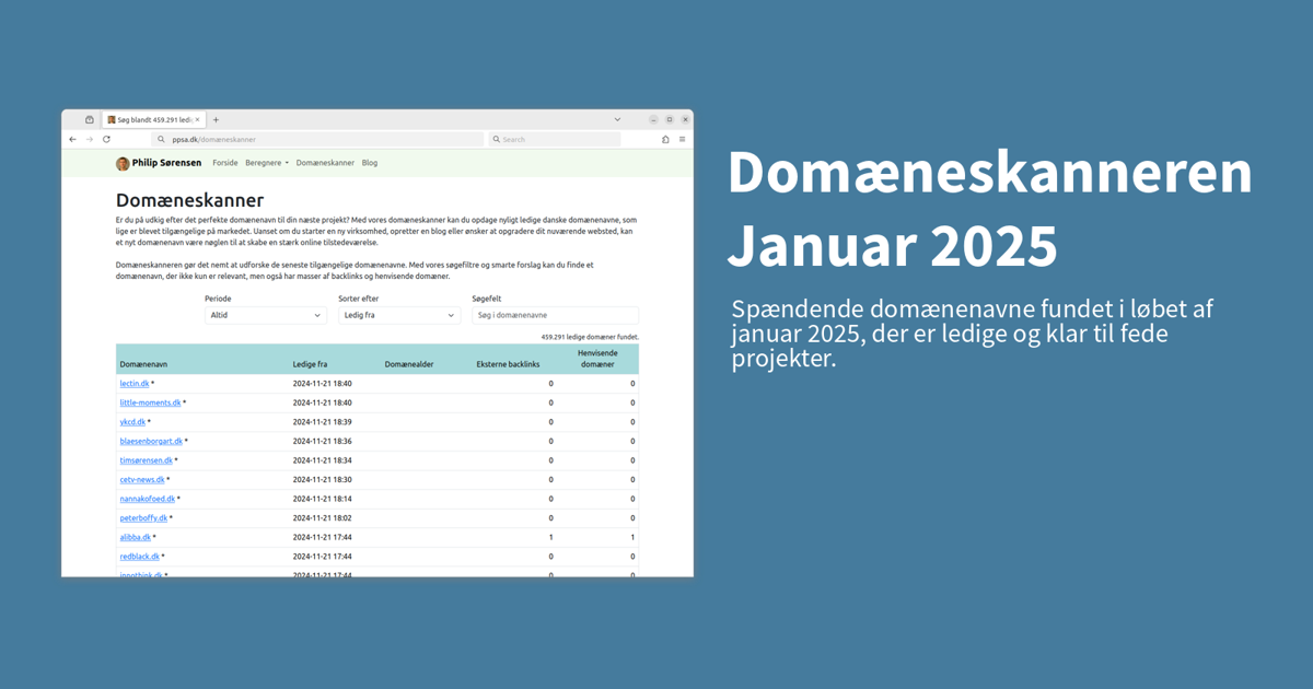 Ledige domænenavne fra domæneskanneren januar 2025