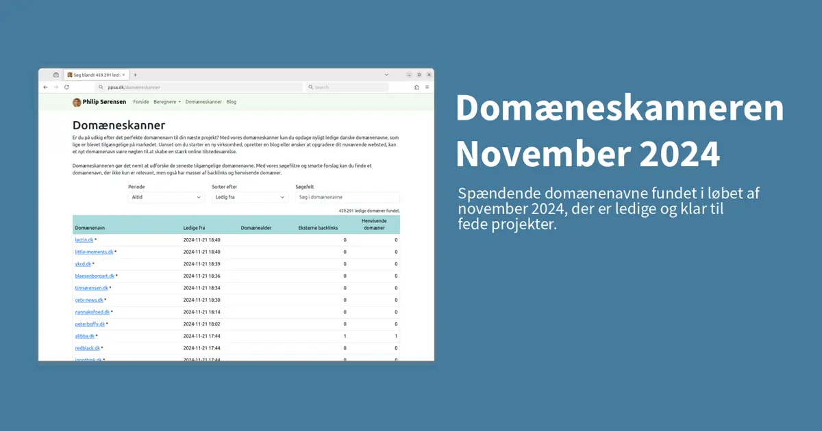 Spændende ledige domænenavne fra domæneskanneren november 2024